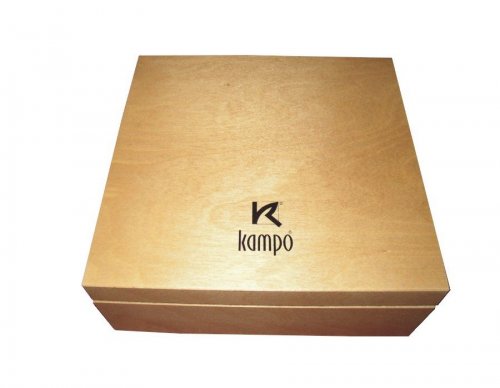 Wooden box with company logo